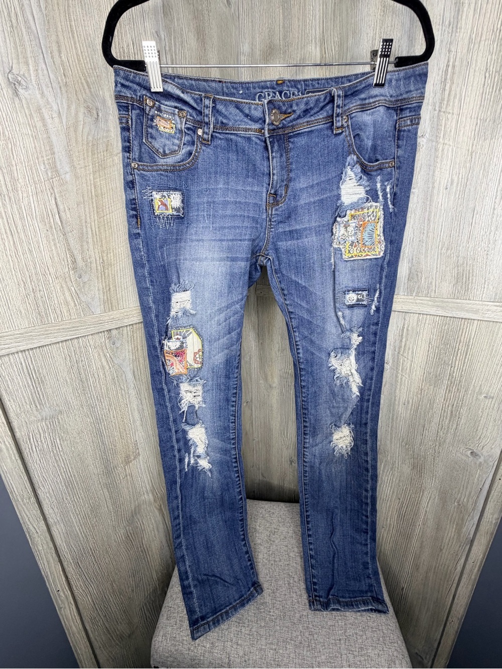 Grace in LA Patchwork Distressed Jeans